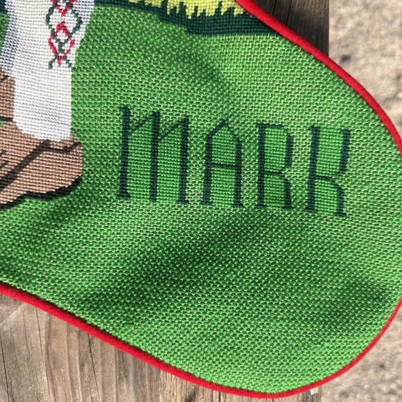 Needlepoint Liz Goodrick Dillon Christmas Stocking Santa Golfer "MARK" COMPLETED - Picture 7 of 13